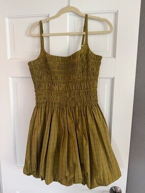 Rebecca Taylor Olive Plaid Smocked Sundress